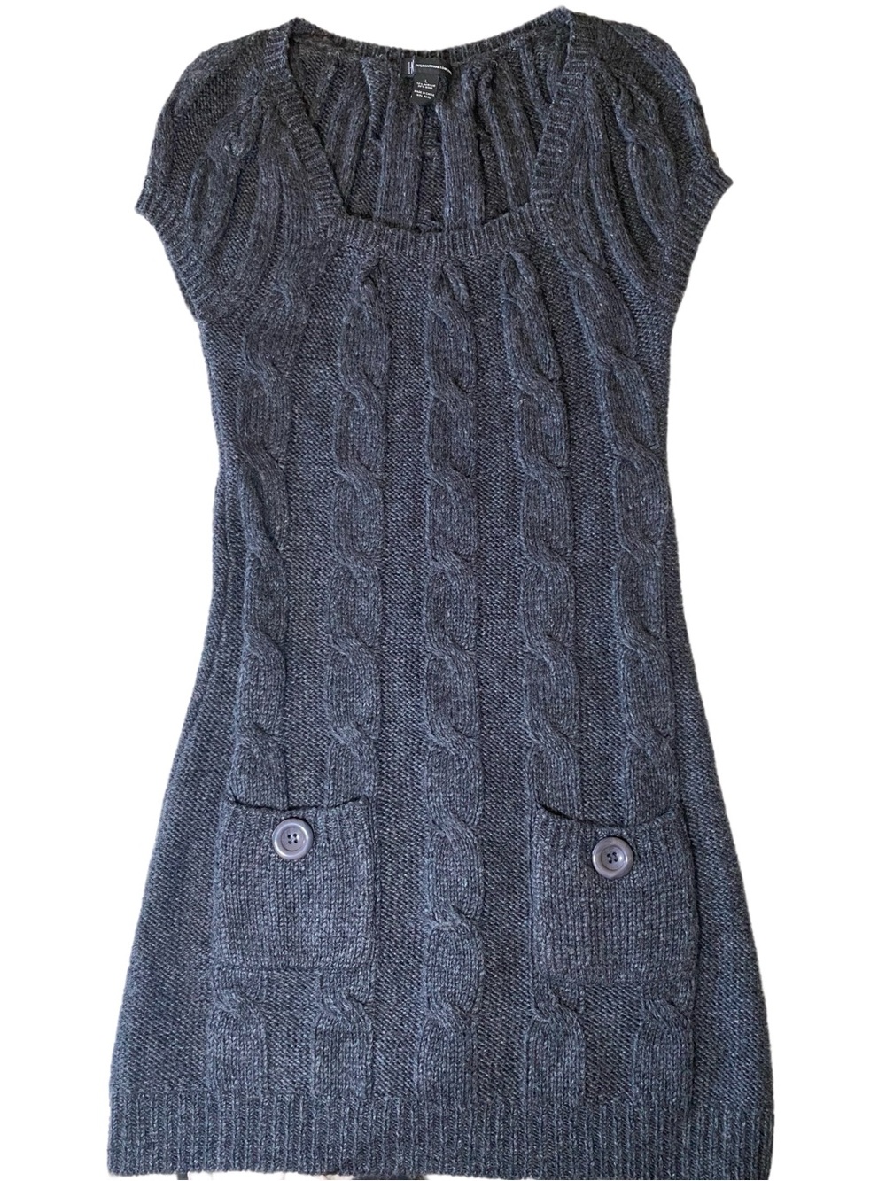 INC International Concepts Charcoal Gray Cable Knit Sweater Dress Tunic L